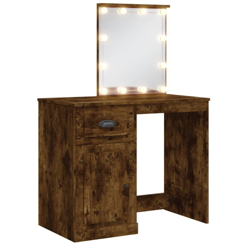 (smoked oak) vidaXL Dressing Table Vanity Cosmetic Table with LED Lights High Gloss White