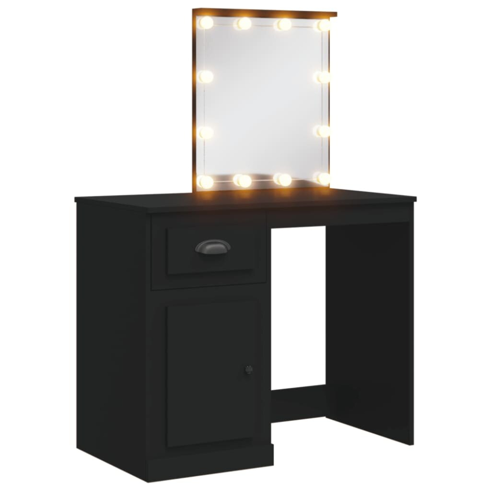 (black) vidaXL Dressing Table Vanity Cosmetic Table with LED Lights High Gloss White