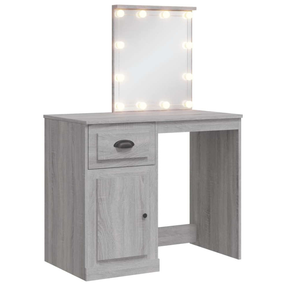 (grey sonoma) vidaXL Dressing Table Vanity Cosmetic Table with LED Lights High Gloss White