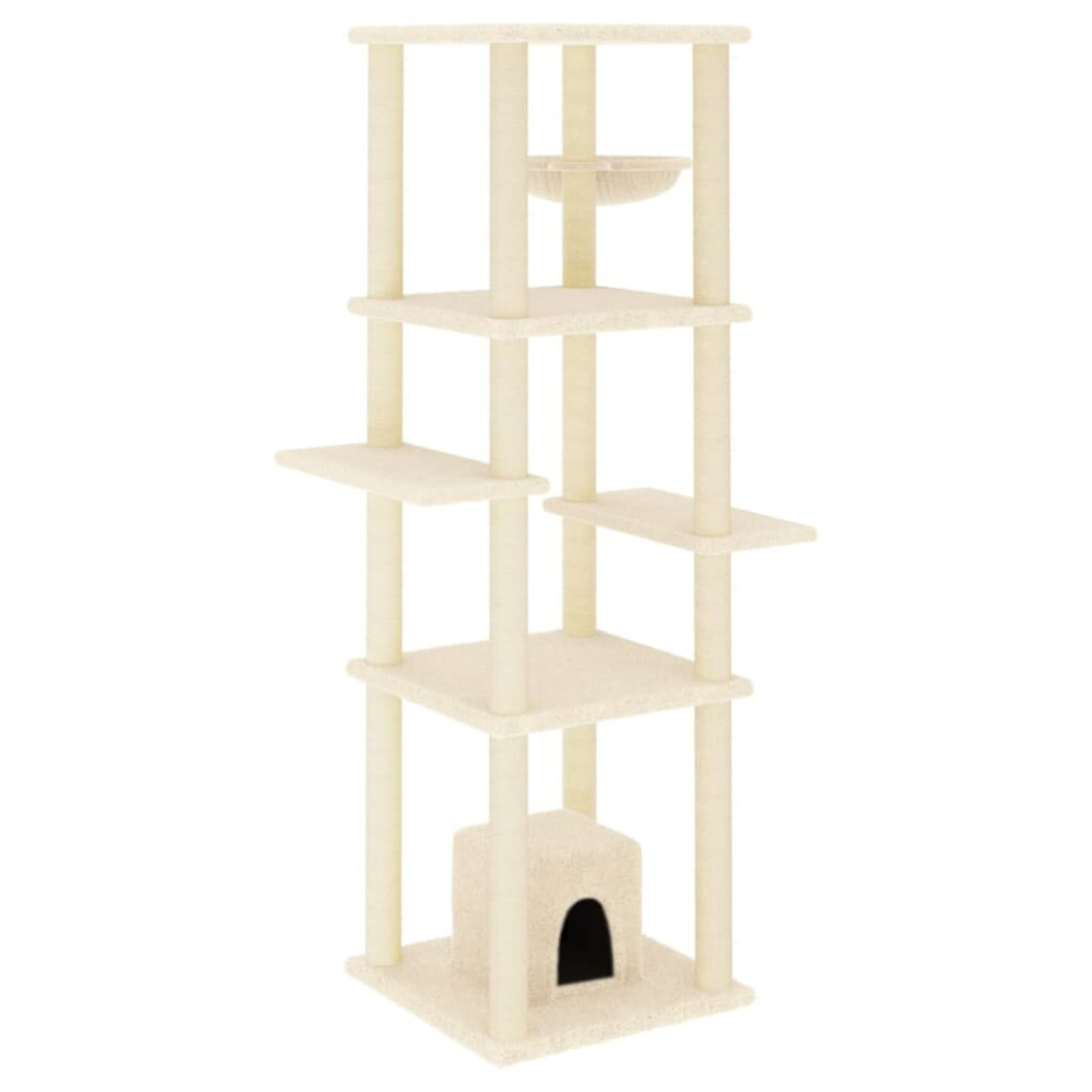 (cream) vidaXL Cat Tree with Sisal Scratching Posts Pet Cat Scratch Tower Light Grey