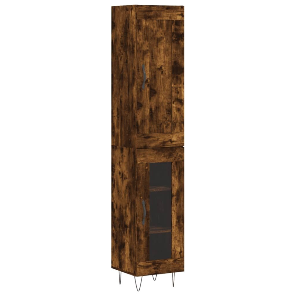 (smoked oak, 1 glass door) vidaXL Highboard Sideboard Tall Storage Cabinet Side Cabinet Engineered Wood