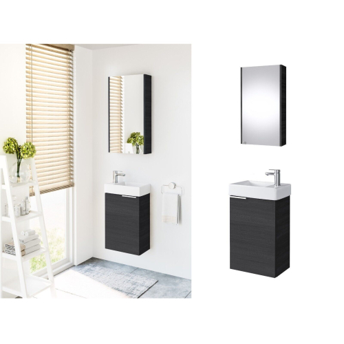 Bathroom Wall Unit Set 400 Vanity + Sink + Mirror Black Grey Ash Avir ...