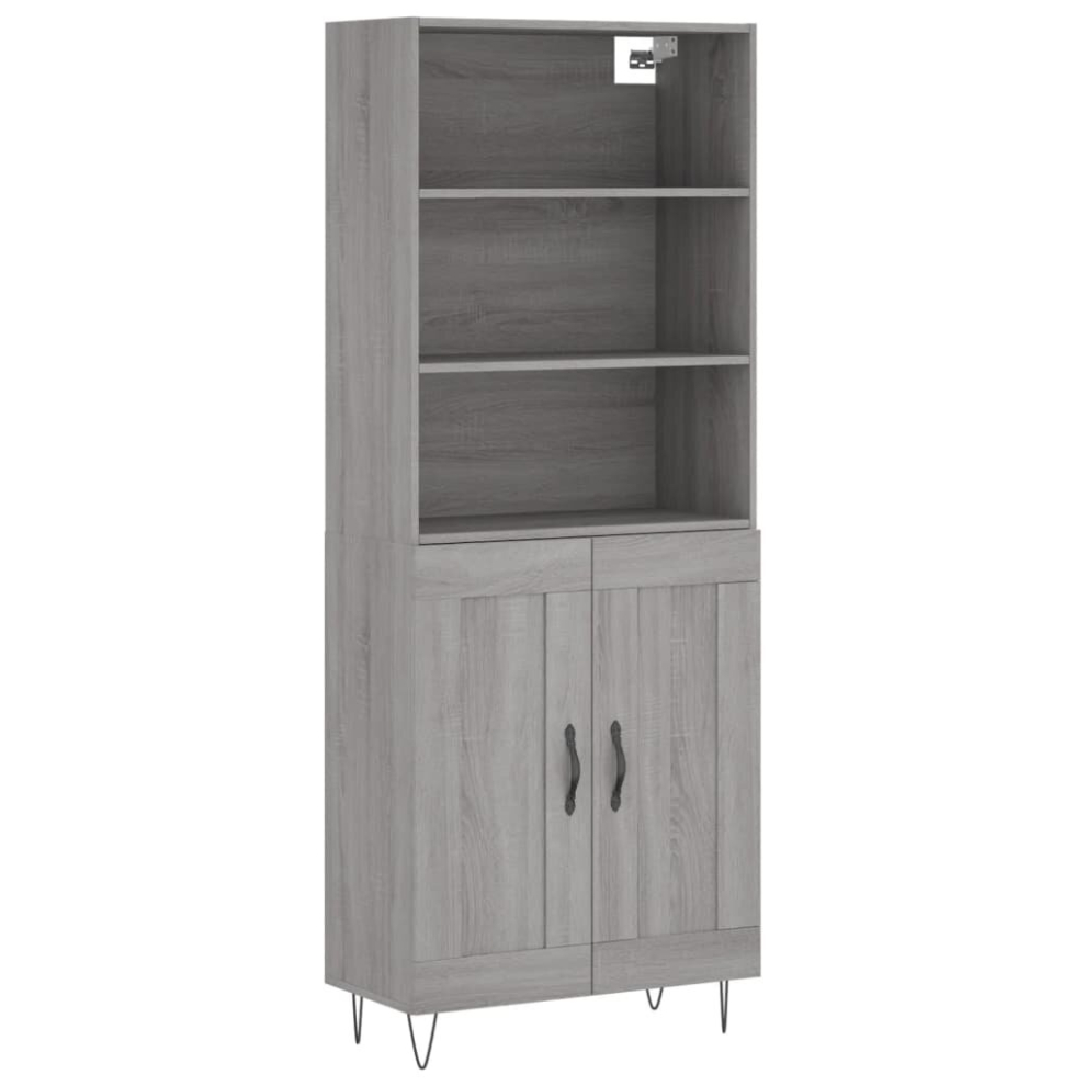 Vidaxl (Grey Sonoma, 2 Wood Doors) Highboard Sideboard Cupboard Side Cabinet Sonoma Oak Engineered Wood