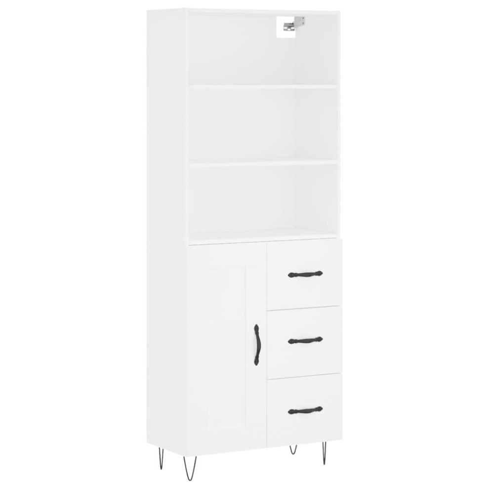 Vidaxl (White, 1 Wood Door 3 Drawers) Highboard Sideboard Cupboard Side Cabinet Sonoma Oak Engineered Wood