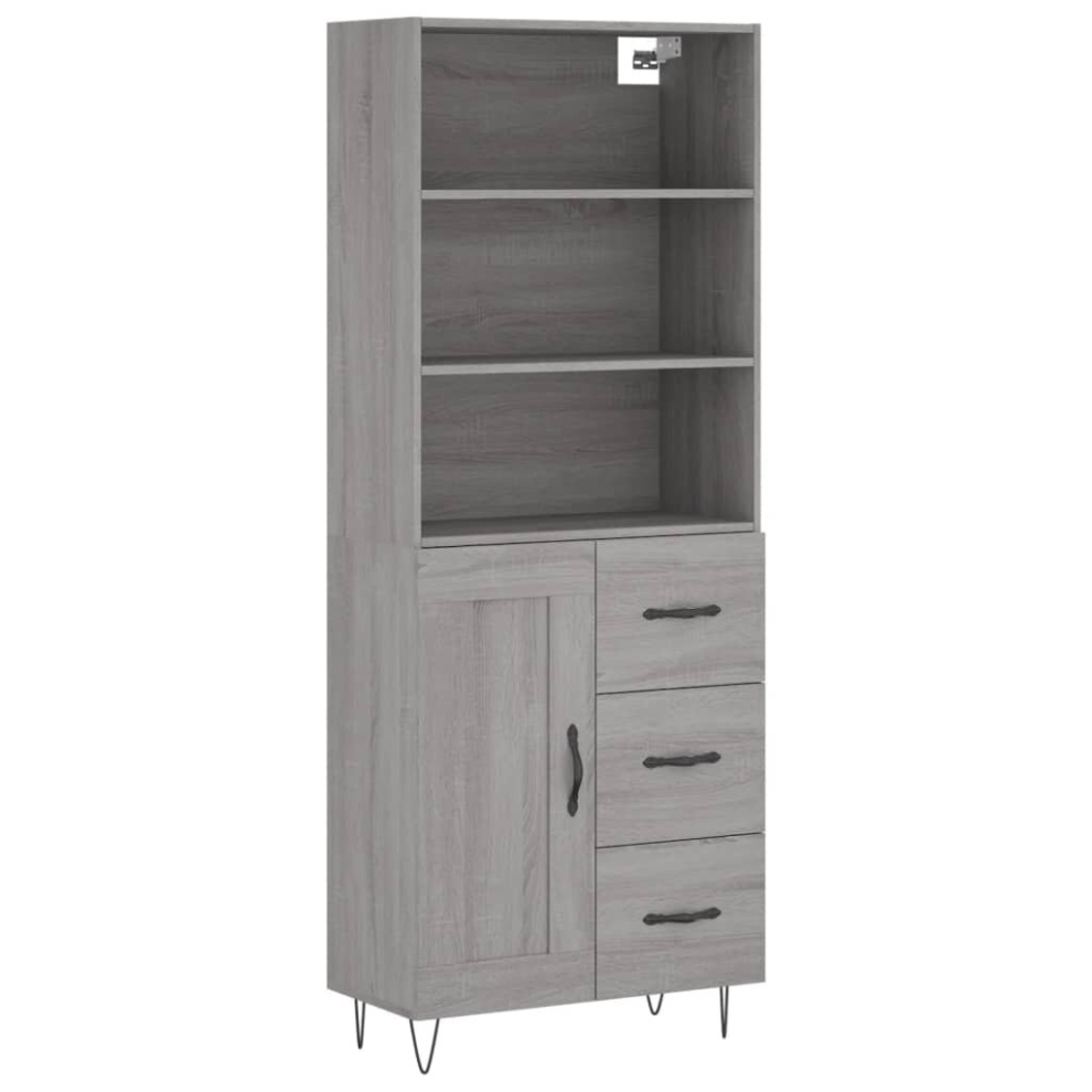 Vidaxl (Grey Sonoma, 1 Wood Door 3 Drawers) Highboard Sideboard Cupboard Side Cabinet Sonoma Oak Engineered Wood