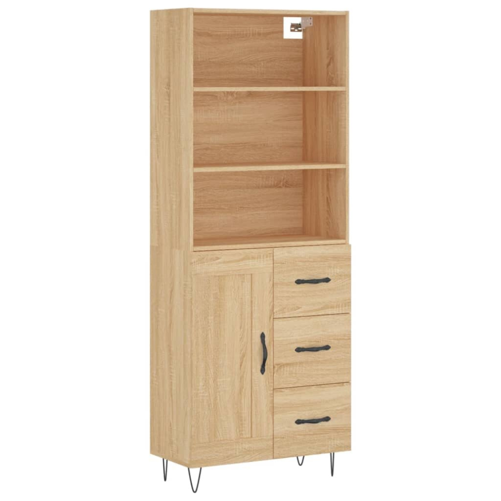 Vidaxl (Sonoma Oak, 1 Wood Door 3 Drawers) Highboard Sideboard Cupboard Side Cabinet Sonoma Oak Engineered Wood
