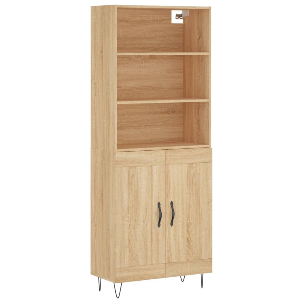 Vidaxl (Sonoma Oak, 2 Wood Doors) Highboard Sideboard Cupboard Side Cabinet Sonoma Oak Engineered Wood