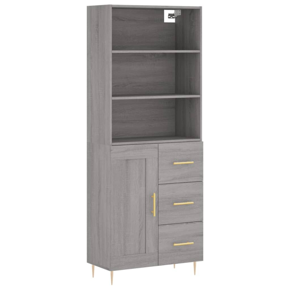 (grey sonoma, 1 wood door 3 drawers) vidaXL Highboard Sideboard Cupboard Side Cabinet Sonoma Oak Engineered Wood