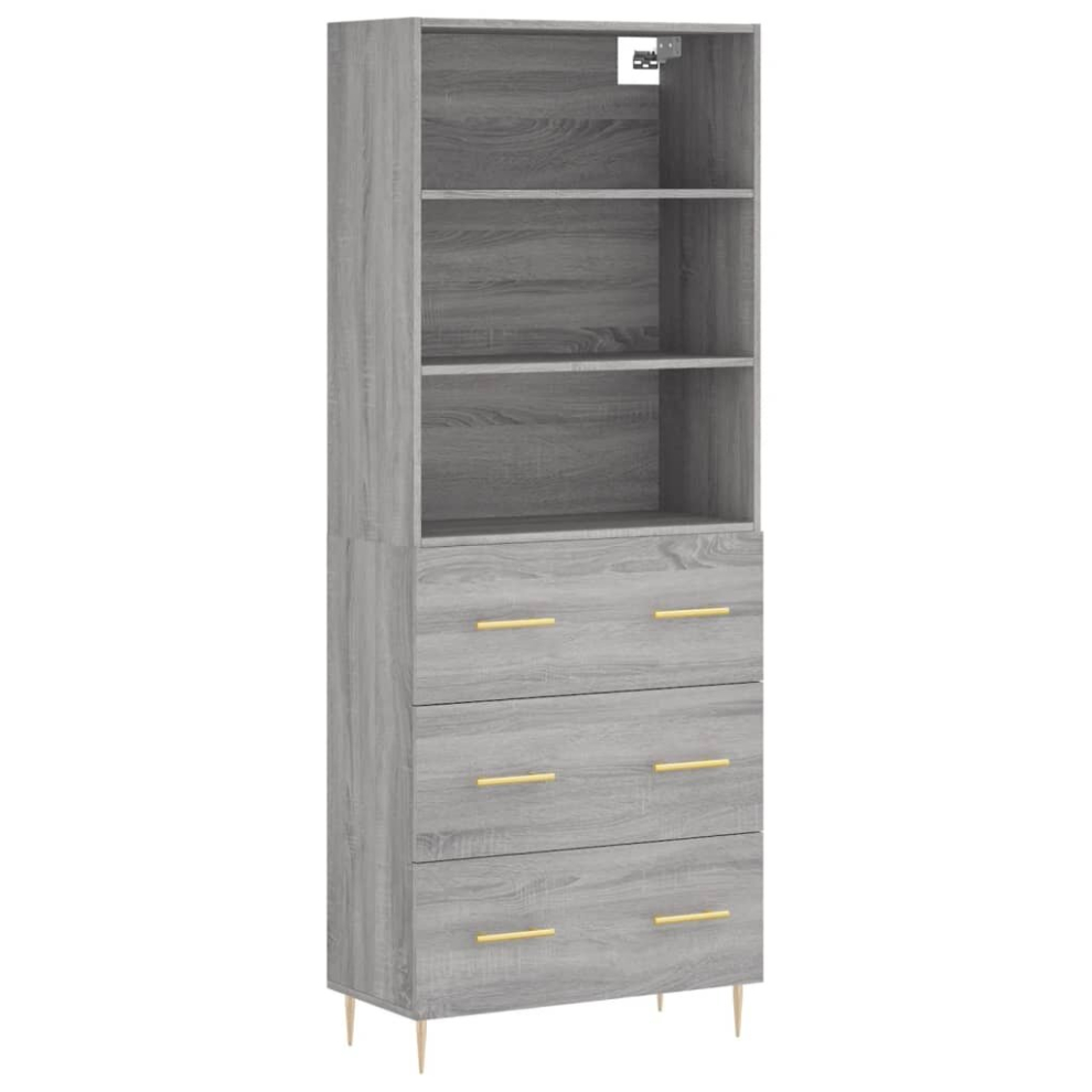 (grey sonoma, 3 drawers) vidaXL Highboard Sideboard Cupboard Side Cabinet Sonoma Oak Engineered Wood