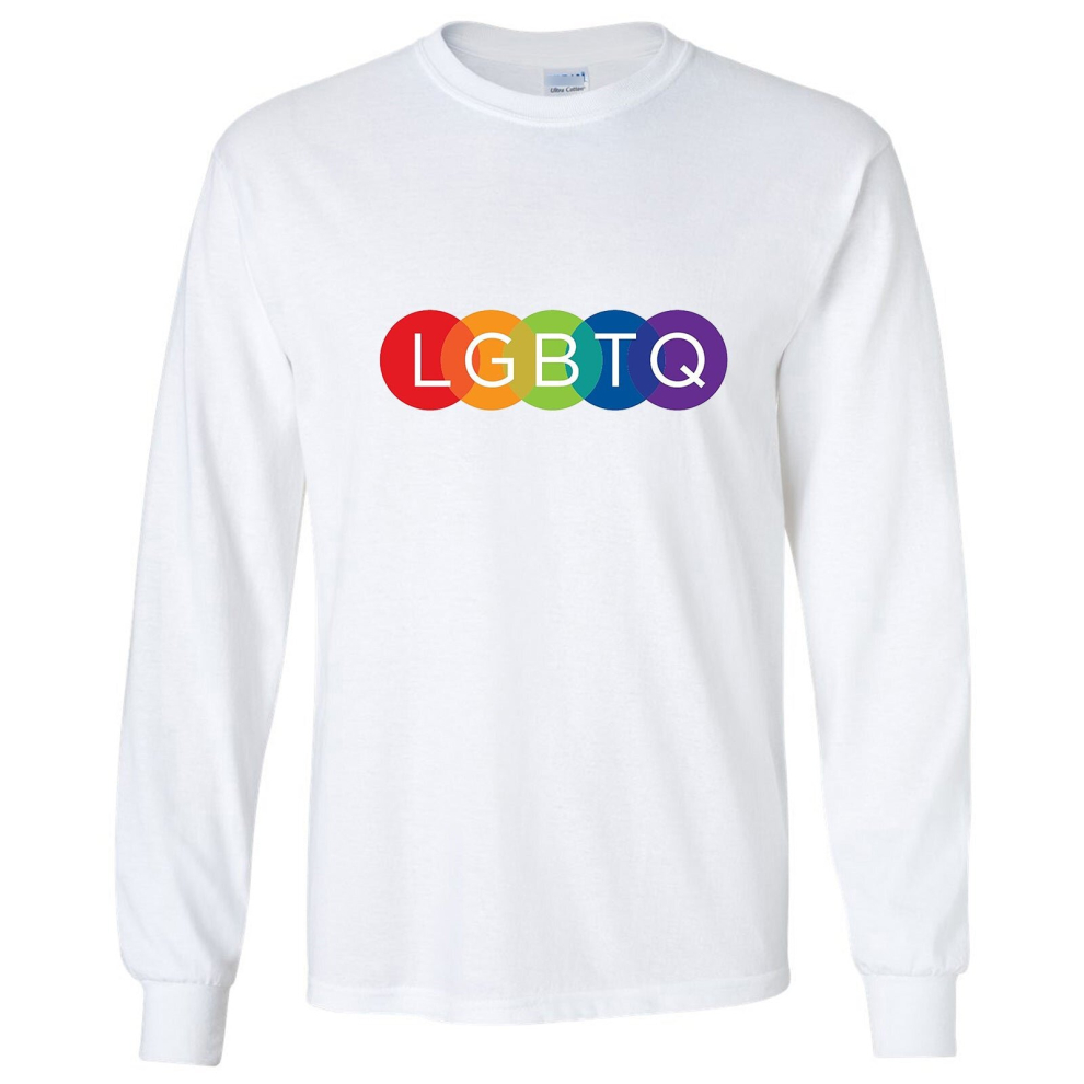 (M) LGBTQ Flag Colourful Rainbow Gay Pride Lesbian Long Sleeve Men White T-Shirt Tee Top