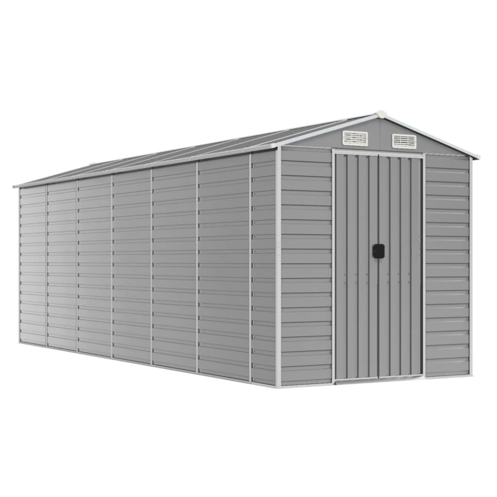 VidaXL Garden Shed Light Grey 191x555x198 cm Galvanised Steel - Outdoor Storage - Tools Equipment - Image 2
