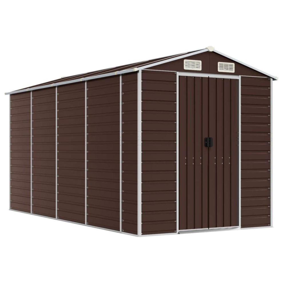 Vidaxl (Brown, 191 X 385 X 198 Cm) Garden Shed Outdoor Storage Shed Patio Yard Tool Shed Galvanised Steel