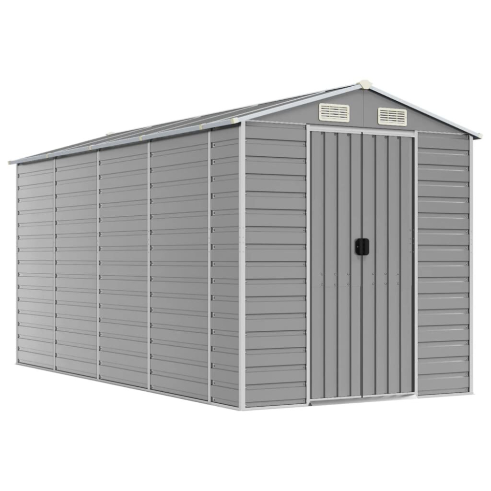 vidaXL Garden Shed - Light Grey - 191x385x198 cm - Galvanised Steel - Image 2