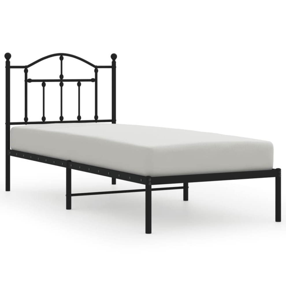 Vidaxl (Black, 90 X 190/With Headboard) Metal Bed Frame Bedroom Platform Bed Base Bedstead Mattress Foundation
