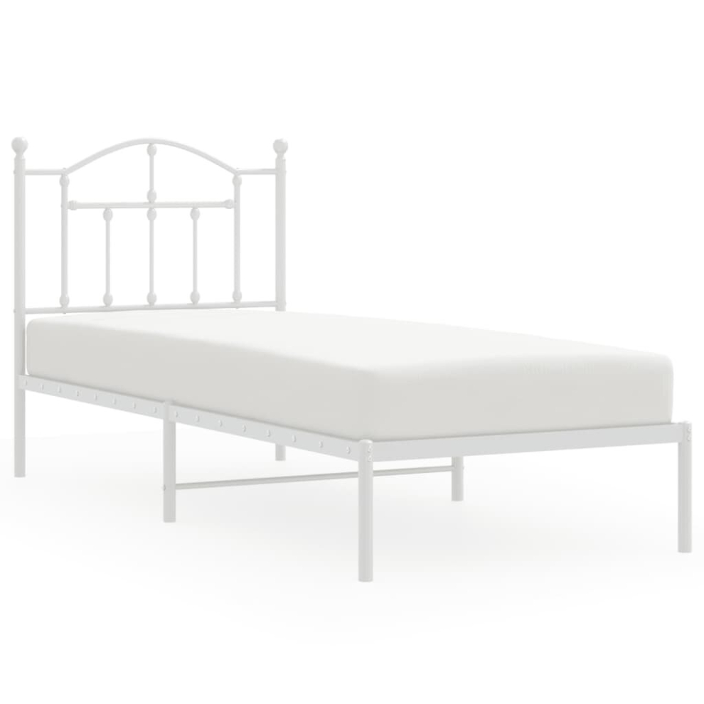 Vidaxl (White, 90 X 190/With Headboard) Metal Bed Frame Bedroom Platform Bed Base Bedstead Mattress Foundation