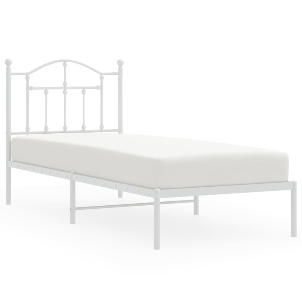 Vidaxl (White, 80 X 200/With Headboard) Metal Bed Frame Bedroom Platform Bed Base Bedstead Mattress Foundation