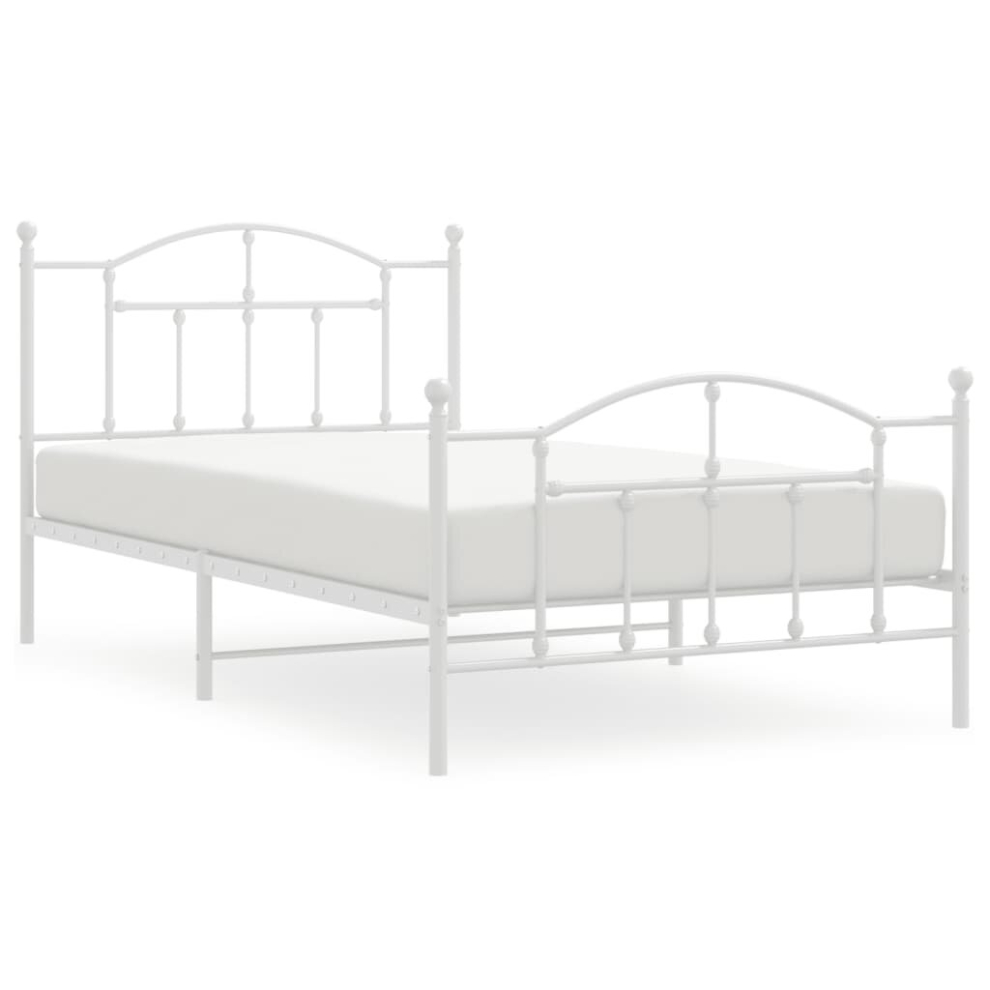 Vidaxl (White, 107 X 203/With Headboard & Footboard) Metal Bed Frame Bedroom Platform Bed Base Bedstead Mattress Foundation