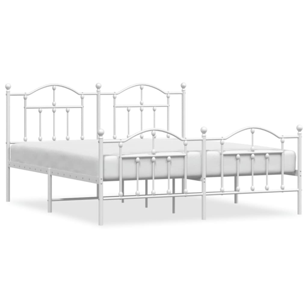 (white, 160 x 200/with headboard & footboard) vidaXL Metal Bed Frame Bed Base with Headboard Black 120x190 cm 4FT Small Double