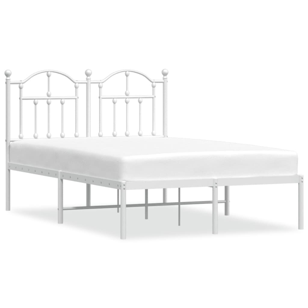 Vidaxl (White, 120 X 190/With Headboard) Metal Bed Frame Bedroom Platform Bed Base Bedstead Mattress Foundation