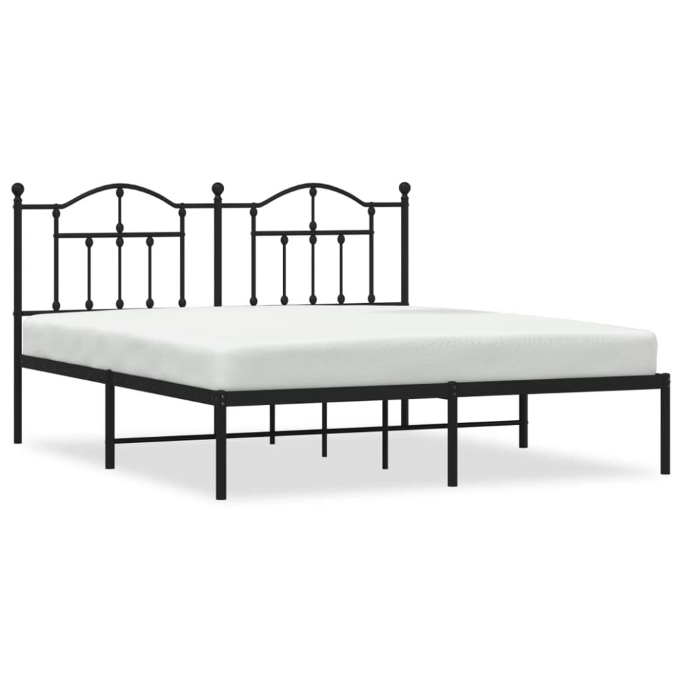 Vidaxl (Black, 183 X 213/With Headboard) Metal Bed Frame Bedroom Platform Bed Base Bedstead Mattress Foundation