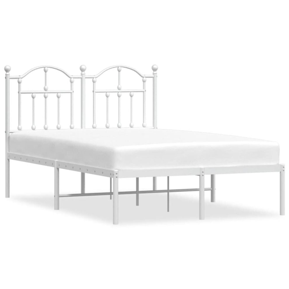 Vidaxl (White, 120 X 200/With Headboard) Metal Bed Frame Bedroom Platform Bed Base Bedstead Mattress Foundation