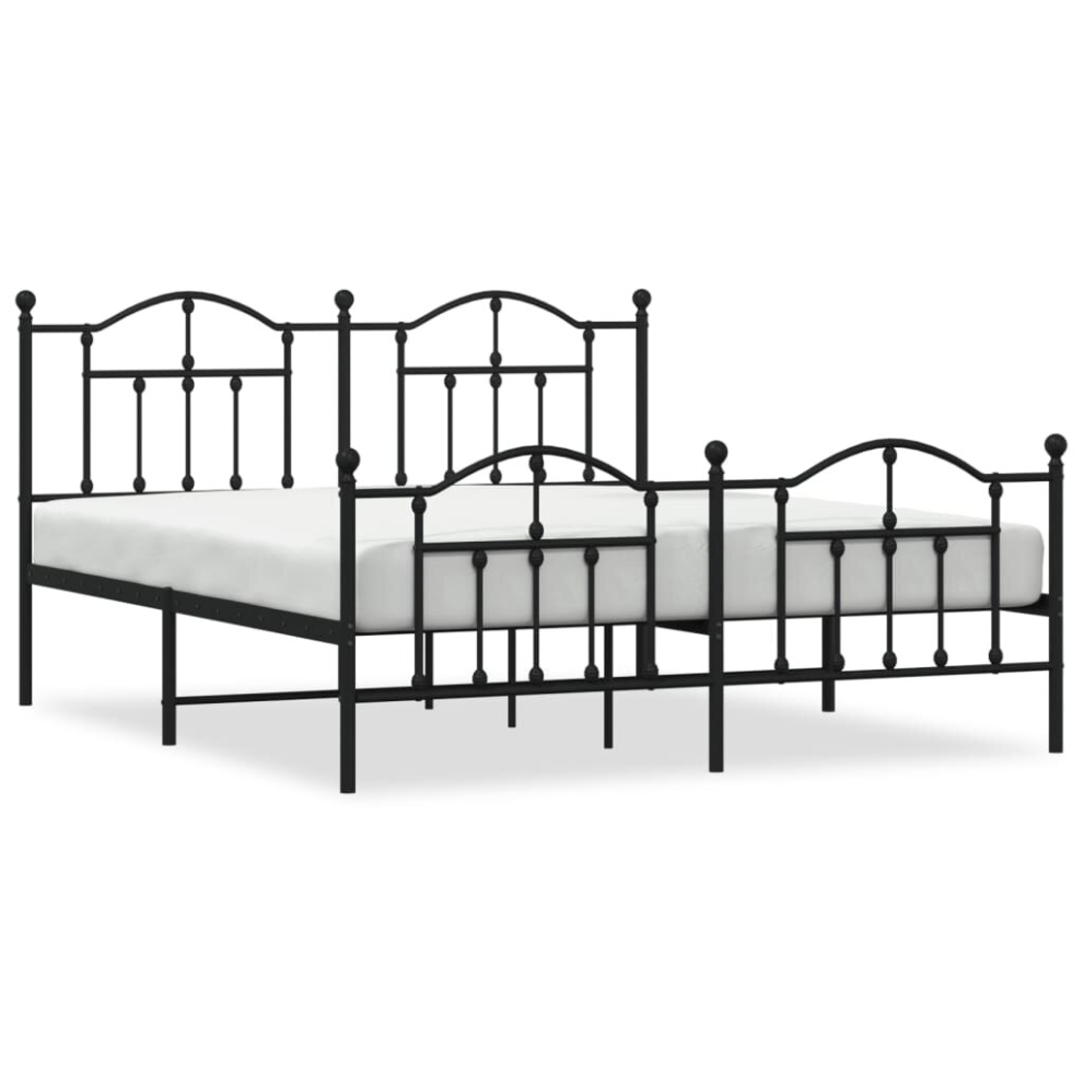 Vidaxl (Black, 183 X 213/With Headboard & Footboard) Metal Bed Frame Bedroom Platform Bed Base Bedstead Mattress Foundation
