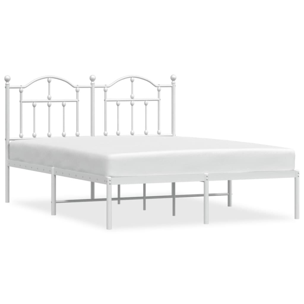 Vidaxl (White, 140 X 190/With Headboard) Metal Bed Frame Bedroom Platform Bed Base Bedstead Mattress Foundation