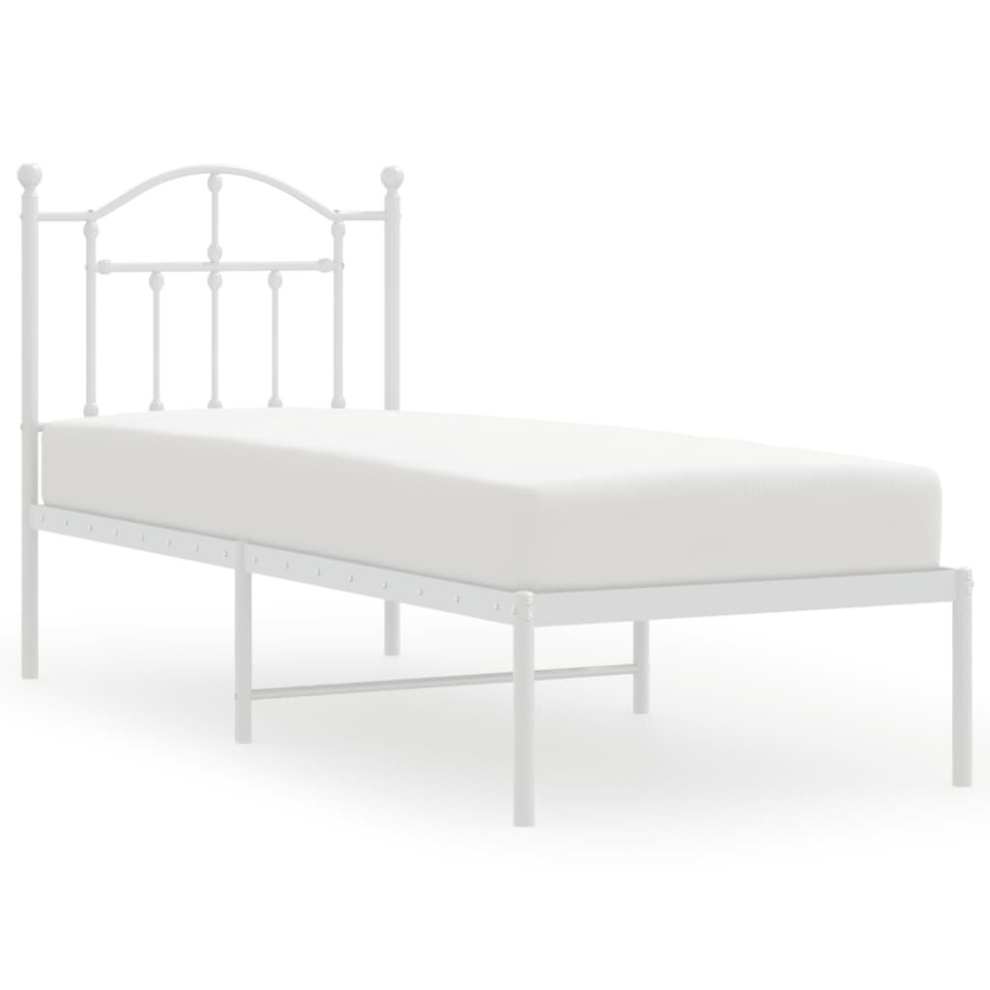 Vidaxl (White, 75 X 190/With Headboard) Metal Bed Frame Bedroom Platform Bed Base Bedstead Mattress Foundation
