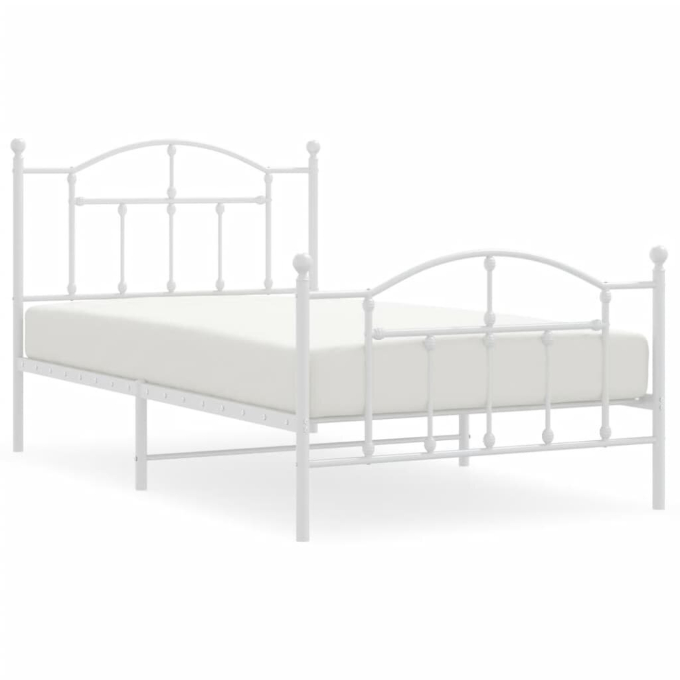 Vidaxl (White, 100 X 190/With Headboard & Footboard) Metal Bed Frame Bedroom Platform Bed Base Bedstead Mattress Foundation