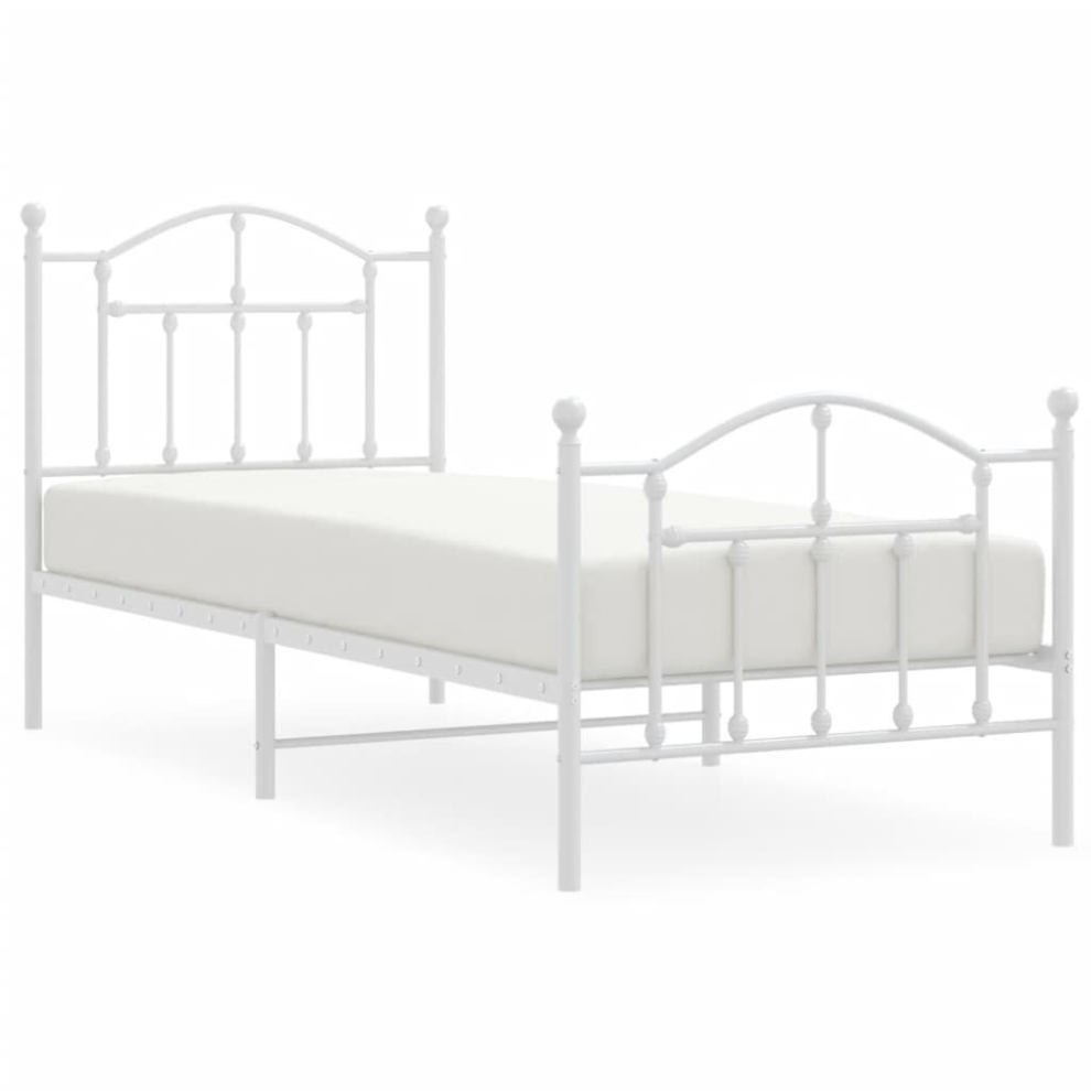 Vidaxl (White, 80 X 200/With Headboard & Footboard) Metal Bed Frame Bedroom Platform Bed Base Bedstead Mattress Foundation