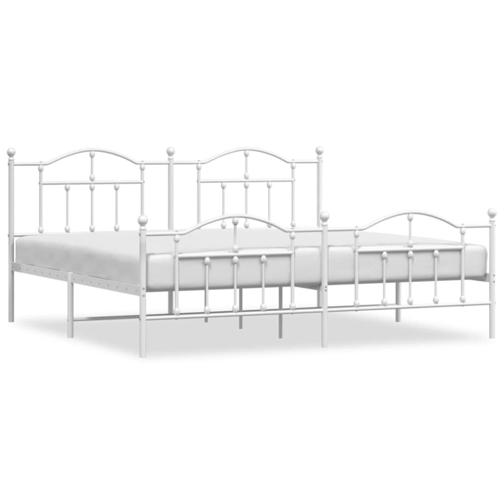 Vidaxl (White, 193 X 203/With Headboard & Footboard) Metal Bed Frame Bedroom Platform Bed Base Bedstead Mattress Foundation