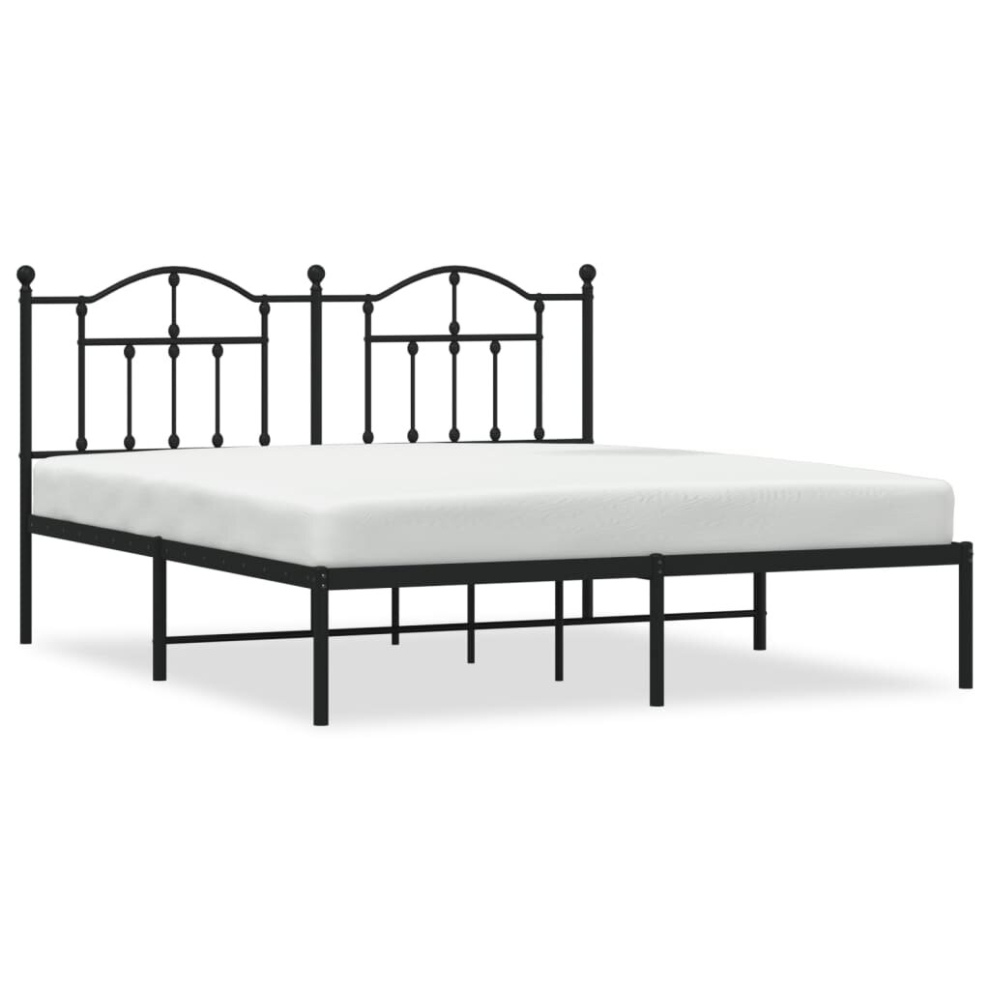 Vidaxl (Black, 160 X 200/With Headboard) Metal Bed Frame Bedroom Platform Bed Base Bedstead Mattress Foundation