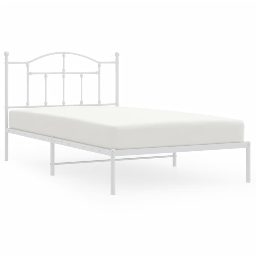 Vidaxl (White, 107 X 203/With Headboard) Metal Bed Frame Bedroom Platform Bed Base Bedstead Mattress Foundation