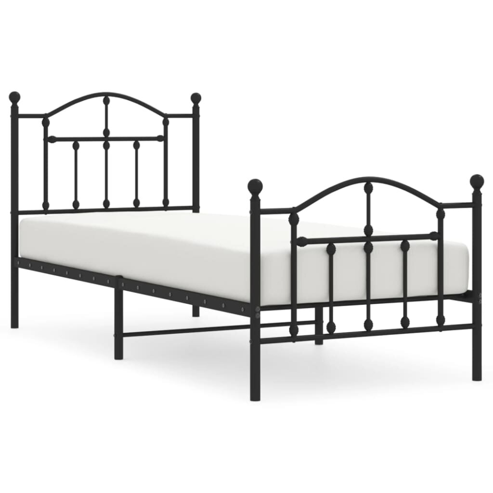 Vidaxl Black (, 90 X 190/With Headboard & Footboard) Metal Bed Frame Bedroom Platform Bed Base Bedstead Mattress Foundation