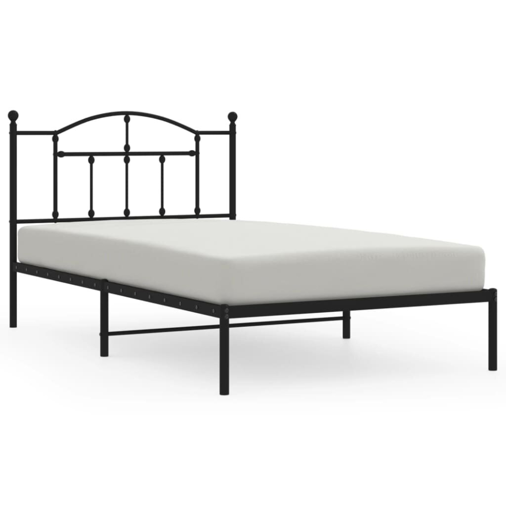 (black, 107 X 203/with headboard) vidaXL Metal Bed Frame Bed Base With Headboard Black 120x190 Cm 4FT Small Double