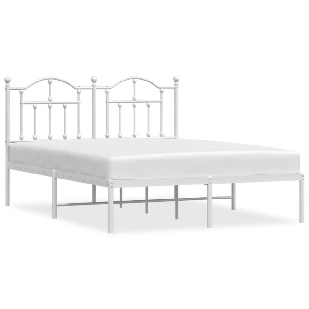 Vidaxl (White, 140 X 200/With Headboard) Metal Bed Frame Bedroom Platform Bed Base Bedstead Mattress Foundation