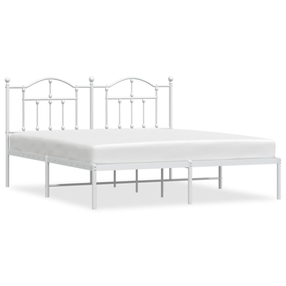Vidaxl (White, 183 X 213/With Headboard) Metal Bed Frame Bedroom Platform Bed Base Bedstead Mattress Foundation