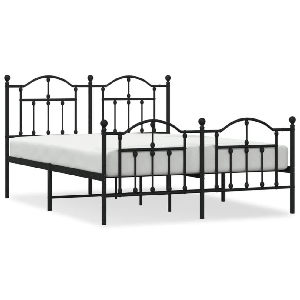 Vidaxl (Black, 150 X 200/With Headboard & Footboard) Metal Bed Frame Bedroom Platform Bed Base Bedstead Mattress Foundation