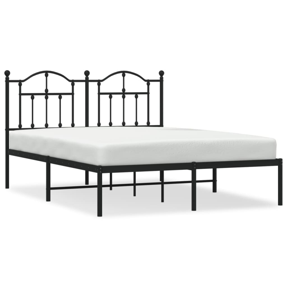 Vidaxl (Black, 140 X 200/With Headboard) Metal Bed Frame Bedroom Platform Bed Base Bedstead Mattress Foundation