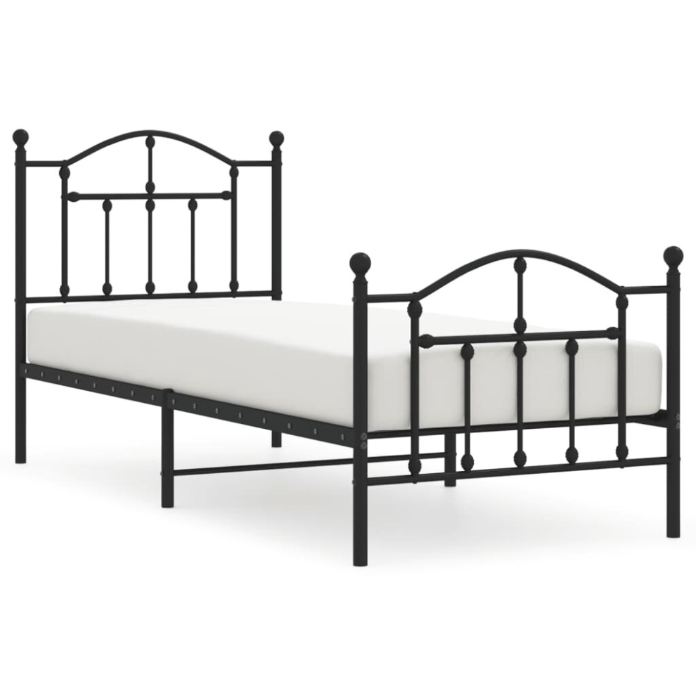Vidaxl (Black, 90 X 200/With Headboard & Footboard) Metal Bed Frame Bedroom Platform Bed Base Bedstead Mattress Foundation