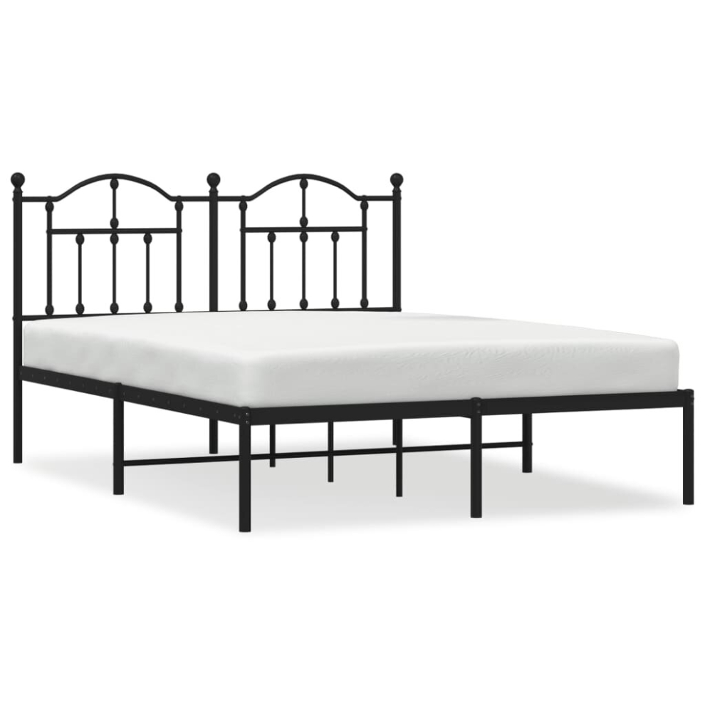 Vidaxl (Black, 140 X 190/With Headboard) Metal Bed Frame Bedroom Platform Bed Base Bedstead Mattress Foundation