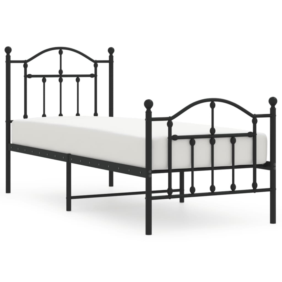 Vidaxl (Black, 75 X 190/With Headboard & Footboard) Metal Bed Frame Bedroom Platform Bed Base Bedstead Mattress Foundation