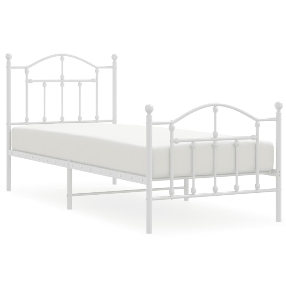 Vidaxl (White, 90 X 190/With Headboard & Footboard) Metal Bed Frame Bedroom Platform Bed Base Bedstead Mattress Foundation