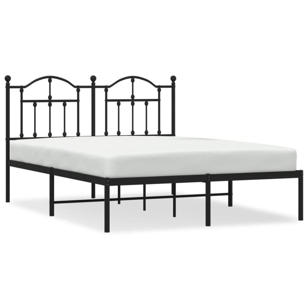 Vidaxl (Black, 135 X 190/With Headboard) Metal Bed Frame Bedroom Platform Bed Base Bedstead Mattress Foundation