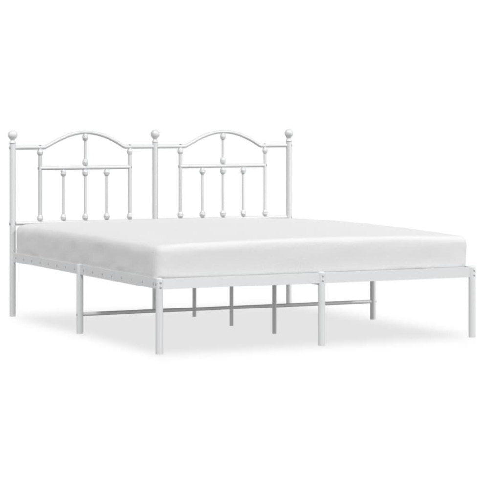 Vidaxl (White, 180 X 200/With Headboard) Metal Bed Frame Bedroom Platform Bed Base Bedstead Mattress Foundation