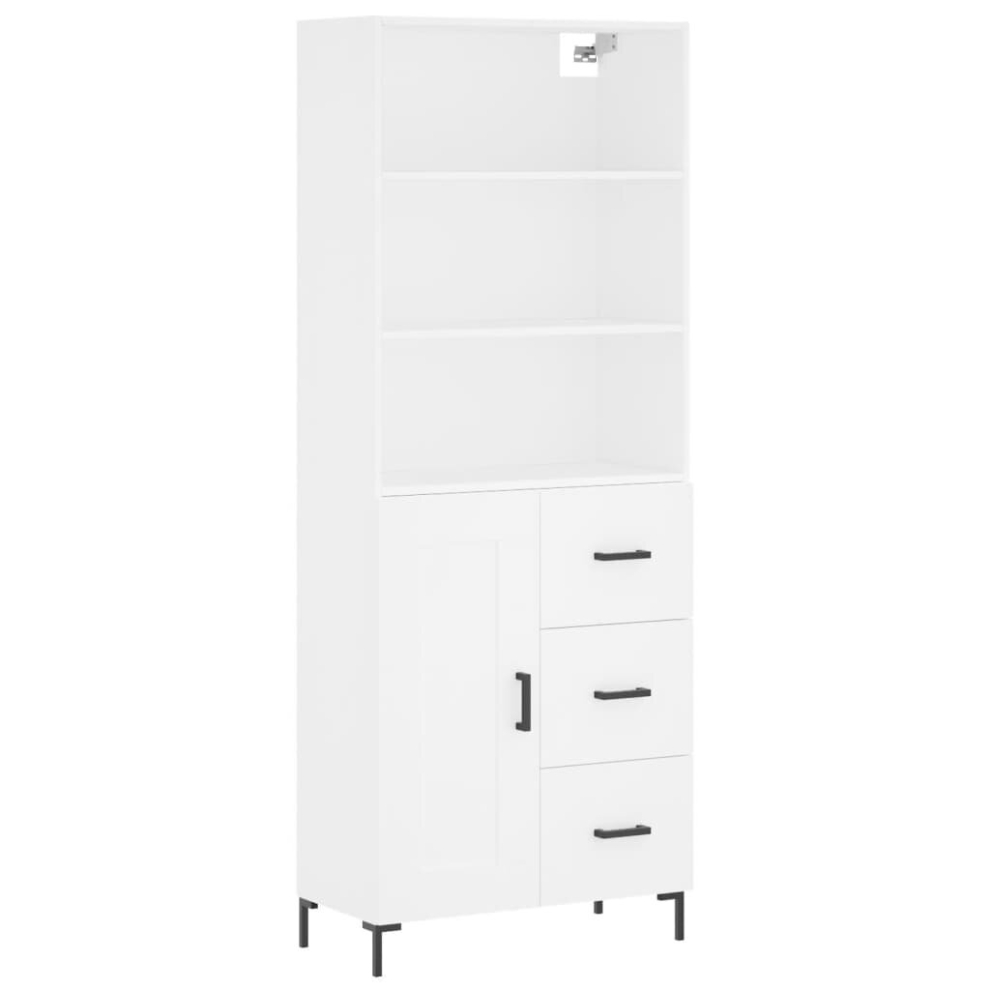 Vidaxl (White, 1 Wood Door 3 Drawers) Highboard Sideboard Storage Cabinet Side Cabinet White Engineered Wood