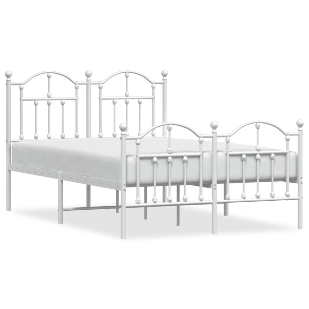 Vidaxl (White, 120 X 200/With Headboard & Footboard) Metal Bed Frame Bedroom Platform Bed Base Bedstead Mattress Foundation