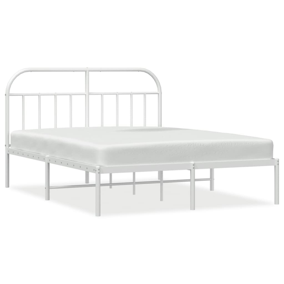 Vidaxl (White, 180 X 200/With Headboard) Metal Bed Frame Bedroom Bed Base Bedstead Metal Matress Foundation