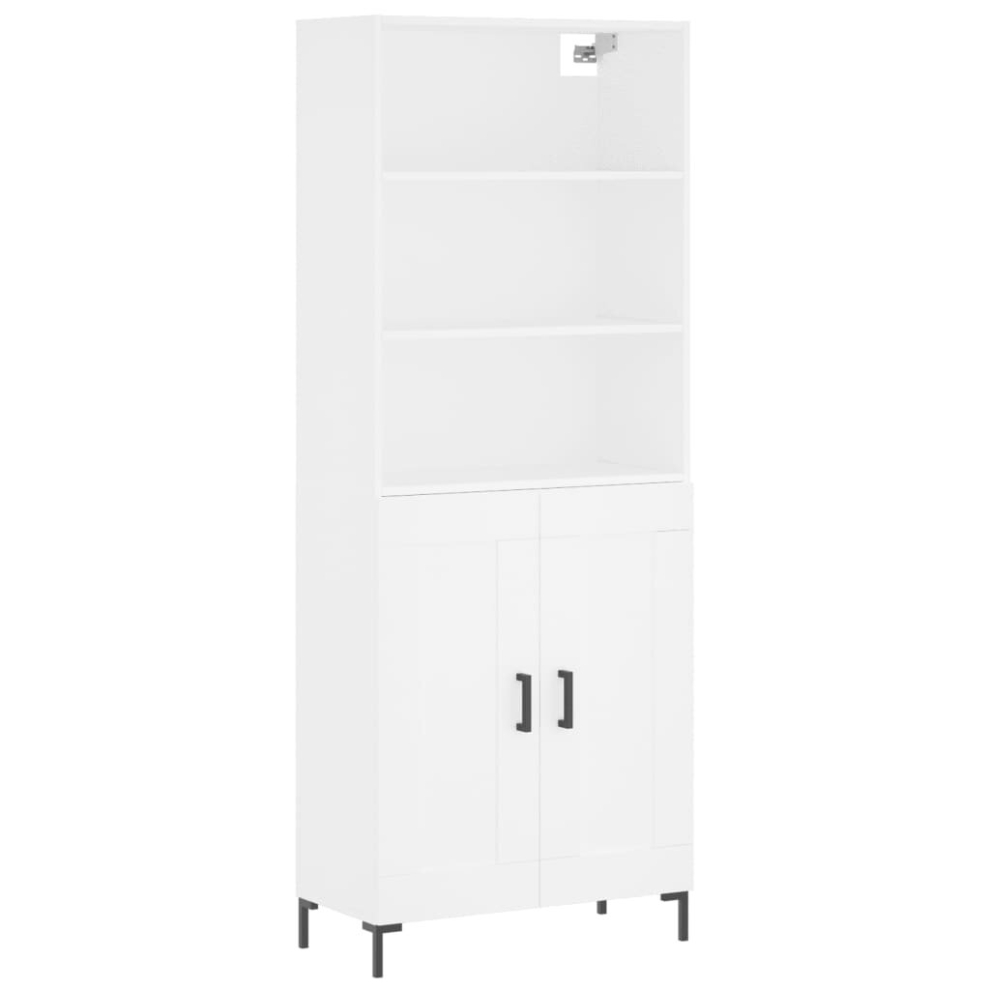 Vidaxl (White, 2 Wood Doors) Highboard Sideboard Storage Cabinet Side Cabinet White Engineered Wood