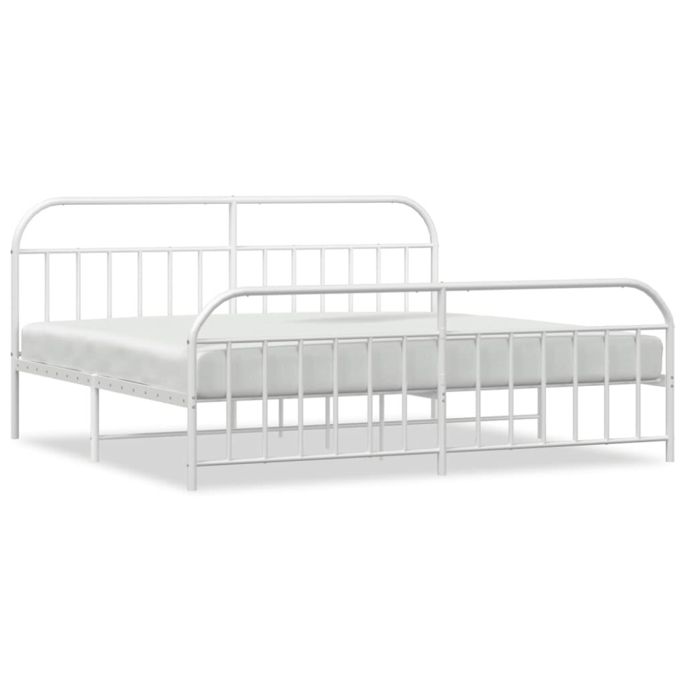 Vidaxl (White, 200 X 200/With Headboard & Footboard) Metal Bed Frame Bedroom Bed Base Bedstead Metal Matress Foundation
